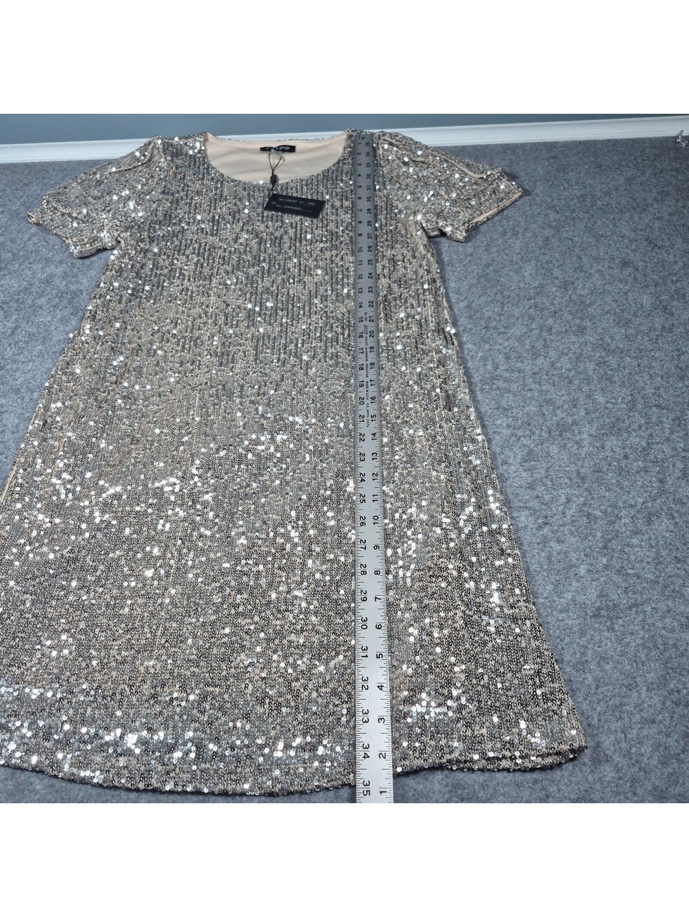 Cable & Gauge Champain Sequin Cocktail Holiday Dress Midi Sz M Sophiscated - Picture 6 of 16